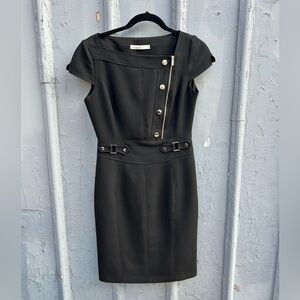Karen Millen black asymmetric button Shift dress, size US 8